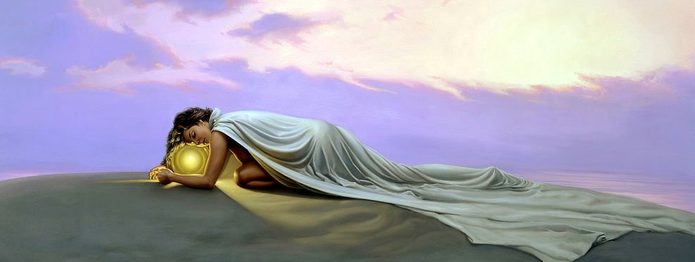 A lone woman lies across a minimalist landscape. The mood is one of introspection and hope, dominated by a soft light and a gentle color palette.